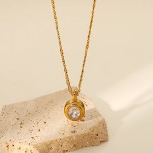 18K Gold Simulated Diamond Necklace*Figaro Chain Necklace*Waterproof Sweatproof
